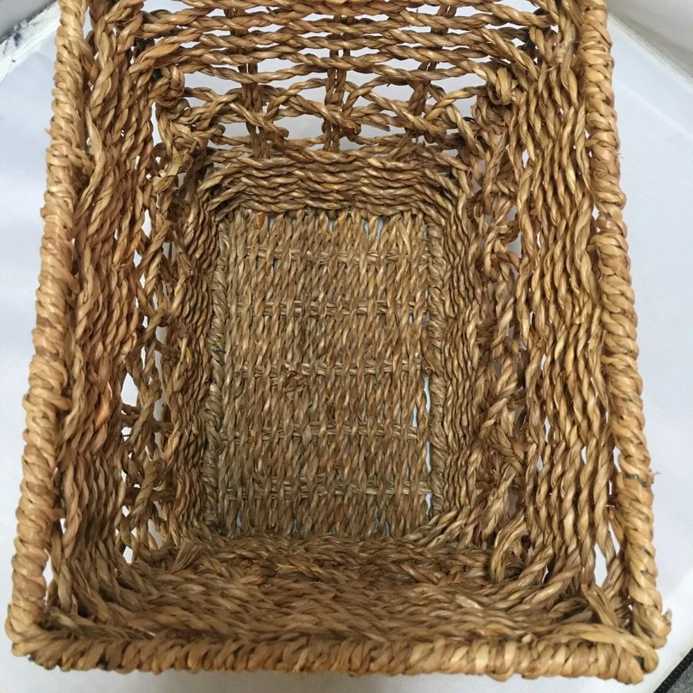 Woven Seagrass Storage Basket Home 8x6x6 Brown Rectangular Boho Cottagecore